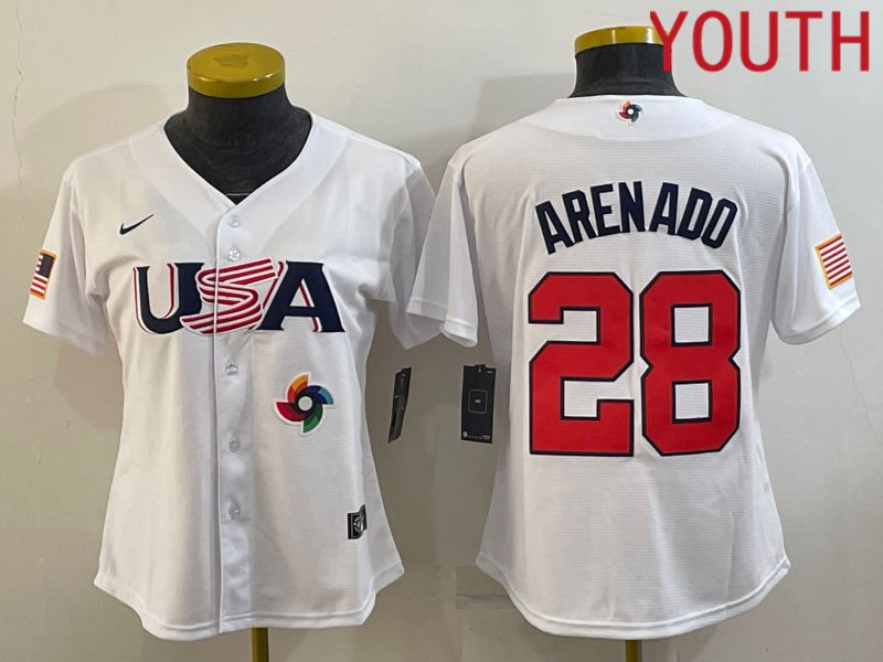 Youth 2023 World Cub USA #28 Arenado White MLB Jersey7